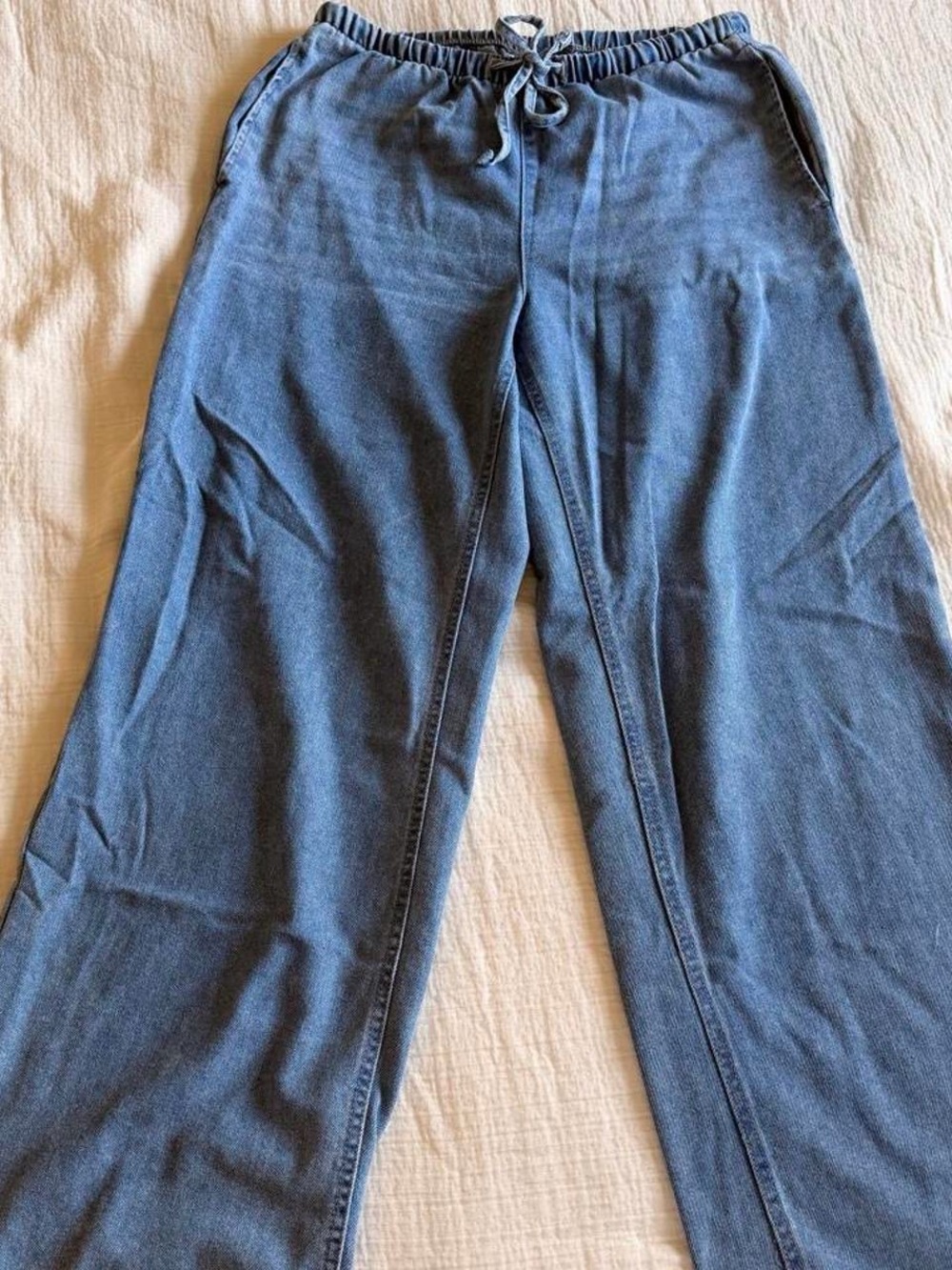 Vanilla Star Wide Leg Drawstring Jeans — Blue Denim